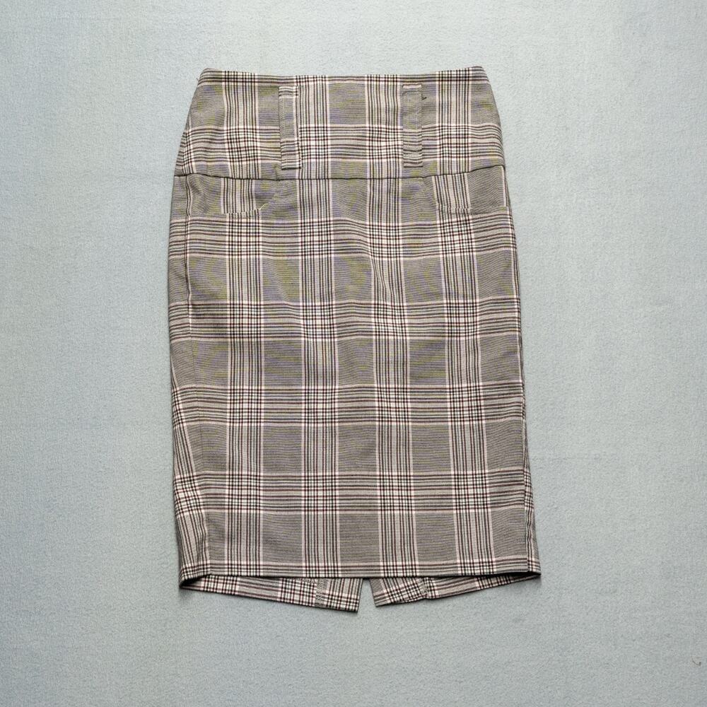 Twenty One Plaid Pencil Skirt Womens Size 1 Gray Stretch Career Office